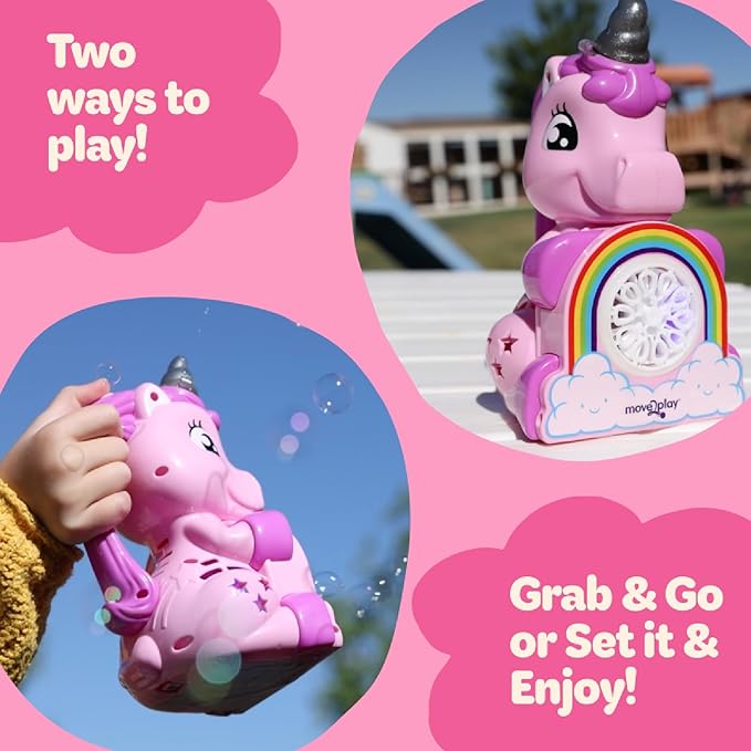 Move2Play, Unicorn Bubble Blower | Basket Stuffer | Bubble Machine | Toy for Toddlers, Boys and Girls | Indoor & Outdoor | Birthday Party | Summer Fun | Gift for Girl 1, 2, 3, 4+ Years Old