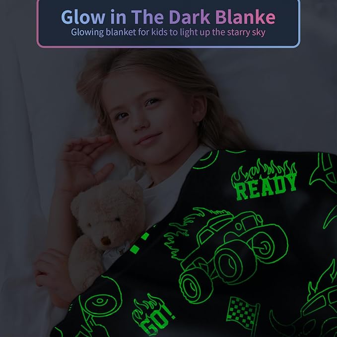Truck Blanket for Boys, Glow in The Dark Blanket for Kids/Toddler/Baby, Soft Fleece Blankets and Throw, Birthday 40"x 50"