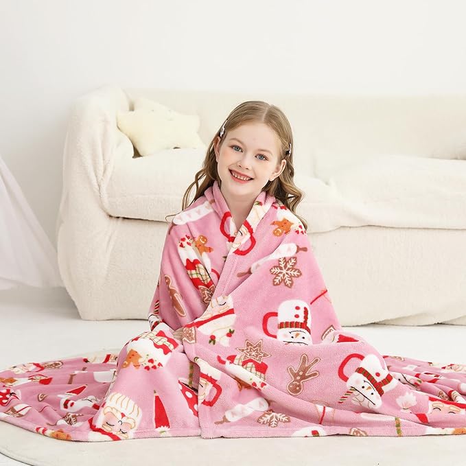 Viviland Kids Throw Blanket, Santa Claus Print Blankets for Kid, 50" x 60" Soft Warm Lightweight Plush Throw Fleece Blanket