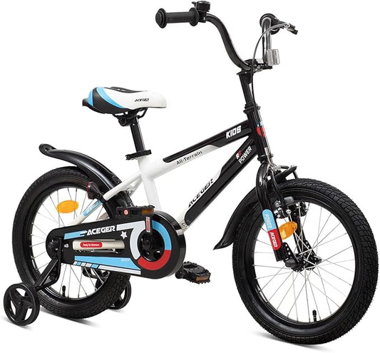 ACEGER Simon Kids Bike for Boys Girls Toddlers, Unisex for Aged 3-13 Years, 12 14 16 18 Inch Children Bicycle with Training Wheels, 20 Inch Bike with Kickstand