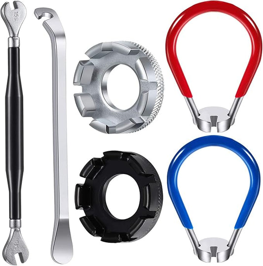 5 Pieces Bicycle Spoke Wrench Bike Spoke Tool with 1 Piece Tire Lever Bike Rim Correct Kit Cycling Pocket Tools for Bicycle Repair, Totally 6 Pieces Tool Kit
