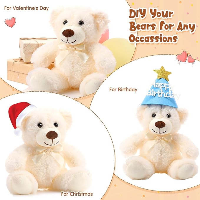 Skylety 10 Pcs Bears Bulk Stuffed Animal Plush Toys 10-14 Inches Birthday Party Favors(Beige)