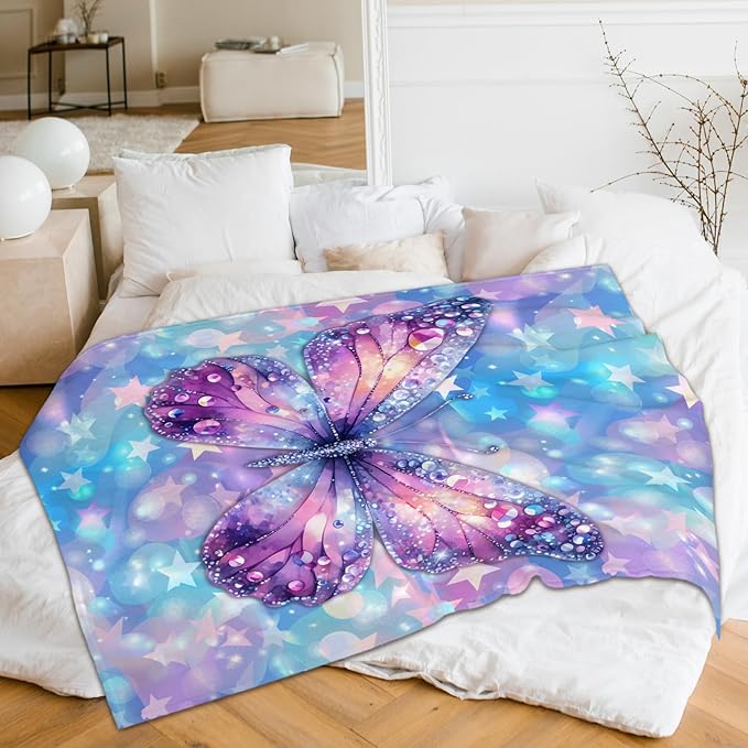 Girls Blanket Butterfly Blankets for Girls Teens Gift for Daughter Granddaughter, Cozy 60 x 50 Inches Butterfly Theme Flannel Throws for Bed Living Room Garden