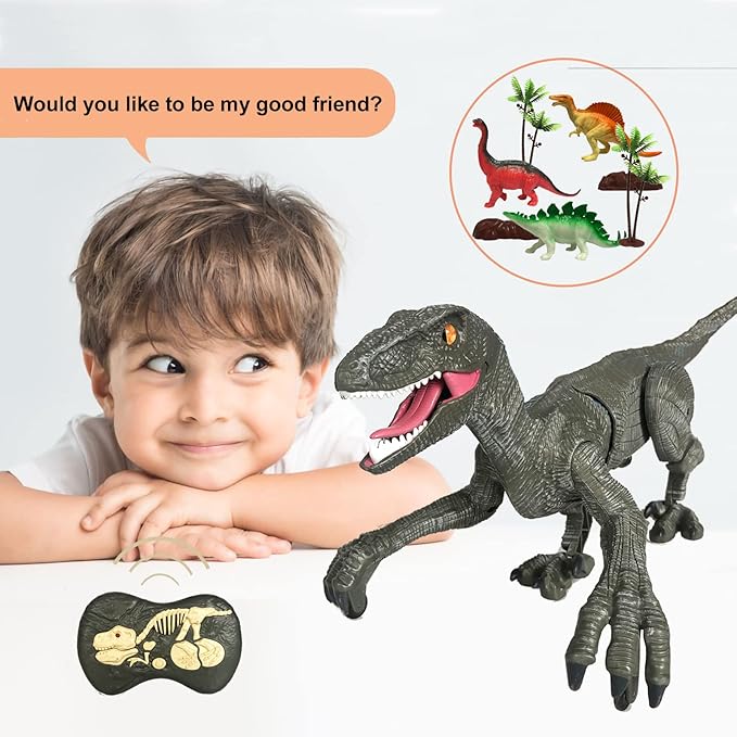 Remote Control Dinosaur Toys for Boys Kids Girls 3 4 5 6 7 8 Electronic RC Robot Toy Walking Roaring Velociraptor Realistic 18.1" Jurassic Dino Rechargeable Raptor Blue Birthday Gift