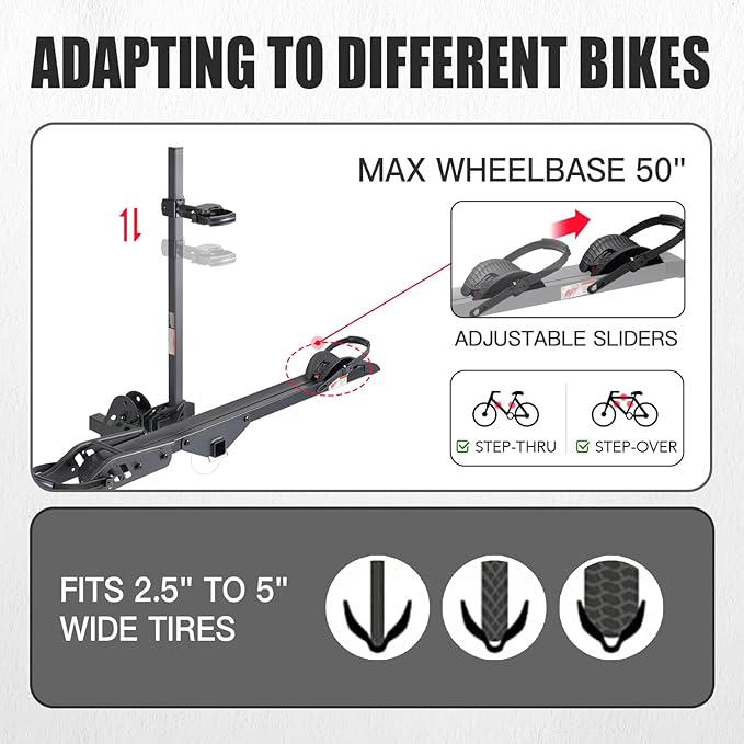 1-Bike Rack E1, Hitch-Mount Platform E-Bike Rack with Ramp, 100 lbs Capacity, Fits Car, SUV, Truck, RV, Van with 2-Inch Receiver and Up to 5-Inch Fat Tires Bicycle
