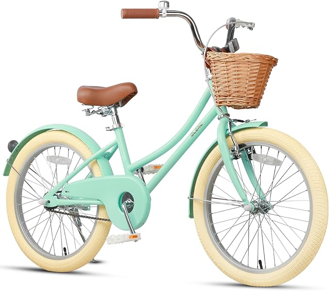 Glerc Little Molly 12-20 Inch Kids Retro Cruiser Bike for 2-13 Year Old with Wicker Basket & Training Wheels/Kickstand, Multiple Colors