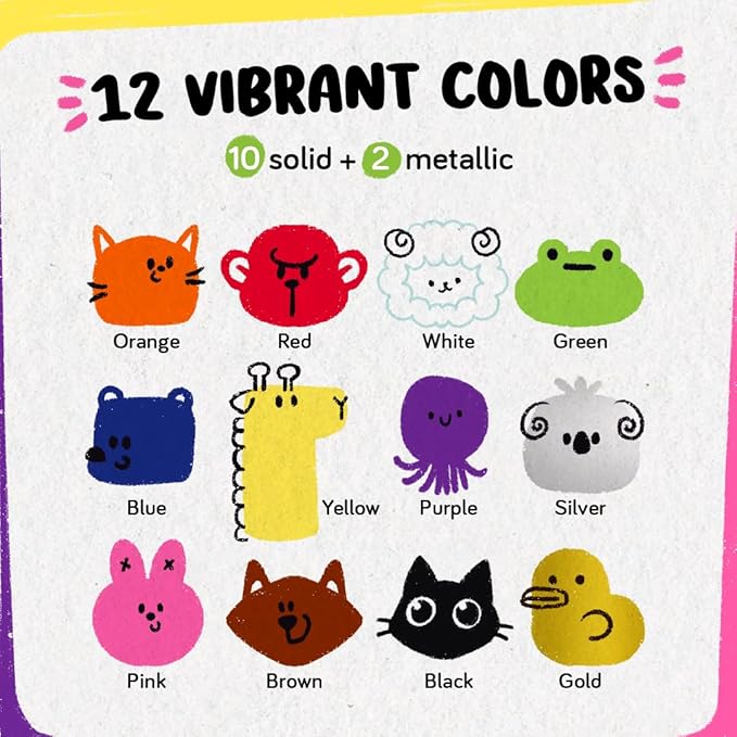 12 Tempera Paint Sticks for Kids & Toddlers - Quick Dry, Non-Toxic Washable Paint for Kids | Art & Craft Supplies Set, Solid Painting Markers with Metallic Gold & Silver Color Ages 1 2 3 4 5 6