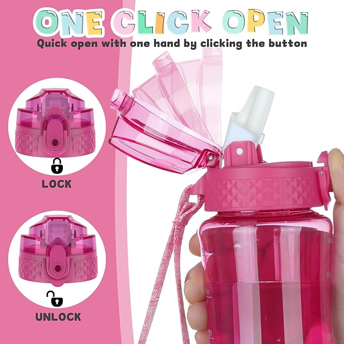 OLDLEY 12oz Kids Motivational Water Bottle with Silicone Straw, Leak-Proof Tritan BPA-Free, Reusable for School Girls & Boys, Eggplant