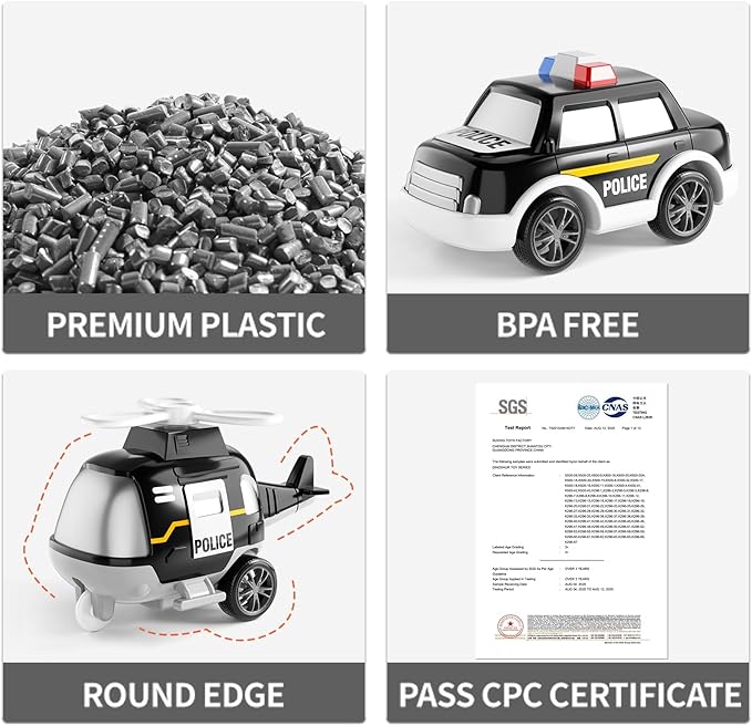 Bennol Toddler 5 in 1 Police Truck Toys for 1 2 3 4 5 Year Old Boys, Police Rescue Vehicles Car Trucks Bus Helicopter for Kids Ages 1-3 3-5, Car Toys for 1 2 3 4 5 Year Old Boys Girls Birthday Gifts