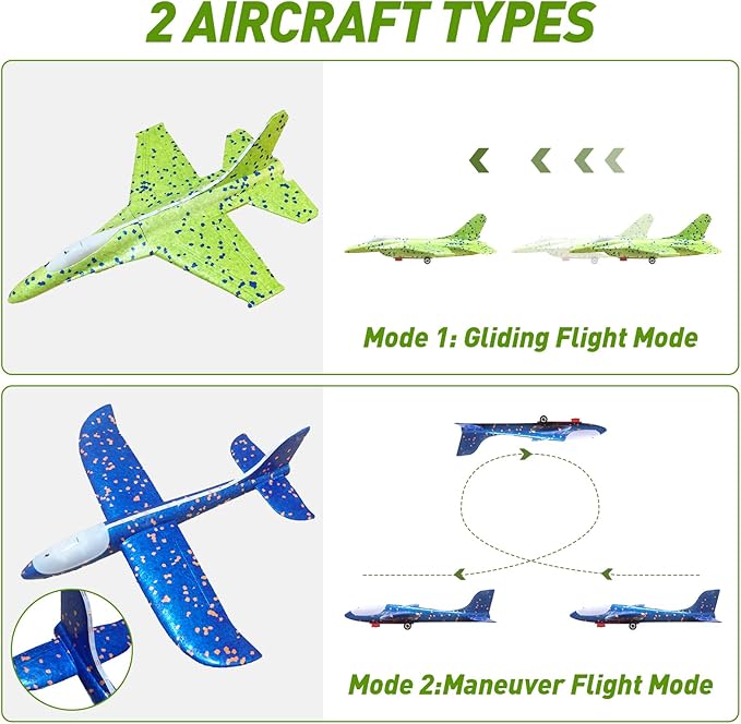 3 Pack Airplane Launcher Toys, 13.2 inch LED foam 2025 F-15 Eagle fighter jet ＆ Glider Catapult Plane for Boys, Flying Toys Christmas Birthday gifts for Boys Girls 4 5 6 7 8 9 10 11 12 Year Old