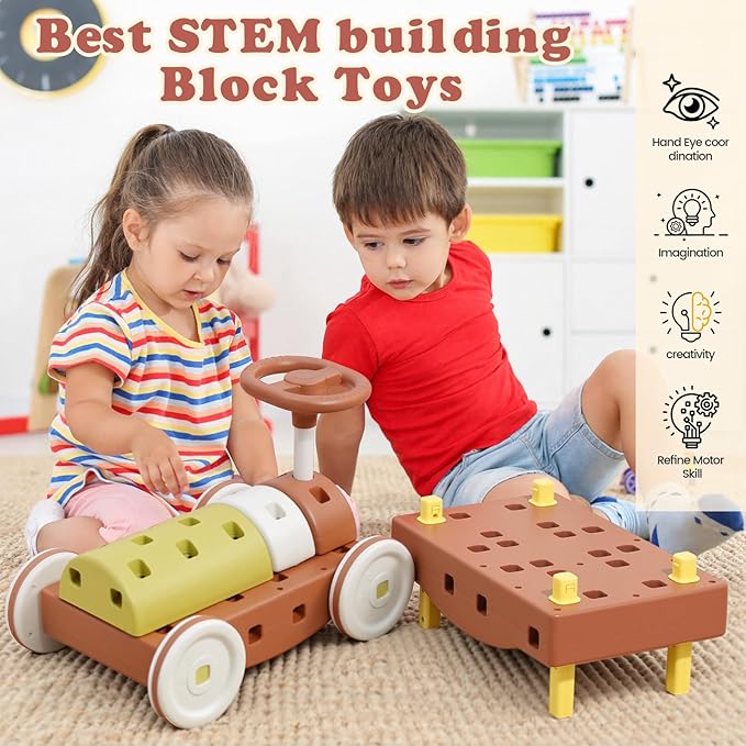 41 PCS STEM DIY Building Blocks for Toddlers, Giant Educational Stacking Ride Toy, Montessori Jumbo Blocks to Improve Creativity for Age 3-8 Boys and Girls