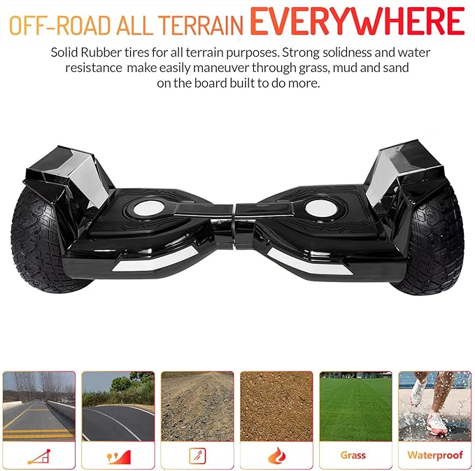 8.5” All Terrain Hover Board, Off Road Self Balancing Scooter with Bluetooth and LED Lights, UL2272 Safety Certified (Black)