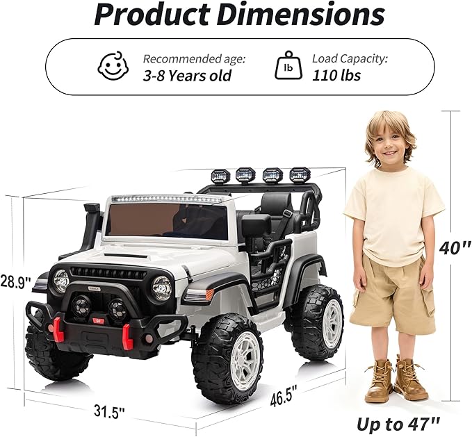 2 Seater Ride on Electric Car, 12V Ride on Toy Car for Kids 4-8 w/Remote Control, EVA Tires - White