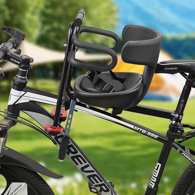 Toddler Bike Seat,1-3 Years Old Front Kids Bike Seat, Baby Bike Seat With Full Surround Guardrail, Safety Handle and Comfortable Pedals, Easy and Quick Installation of Toddler Bike Seat for Adult Bike