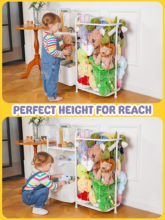 VBABY Kids Bookshelf and Toy Storage, 2-Tier Stuffed Animal Storage and Book Shelf for Kids Rooms, Toddler Montessori Bookshelf with Fabric Drawers for Nursery, Playroom, Bedroom