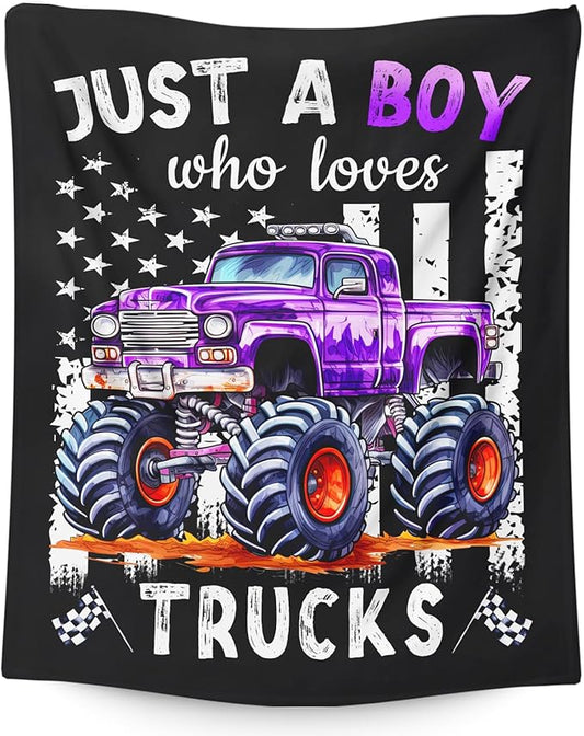 Boys Blanket for Kids Truck Lovers - 30x40 Inches Cute Truck Throw Blanket Gifts - Black Soft Fuzzy Car Blankets for Lap Couch Bed Travel