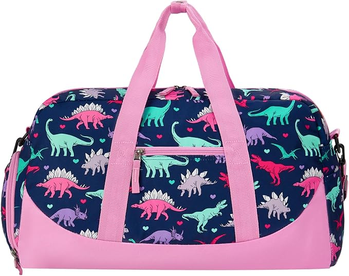 Choco Mocha Duffle Bag Kids Girls - Dinosaur Overnight Bags for Kid with Shoes Compartment, Cute Weekender Bag for Sleepover Travel, Purle