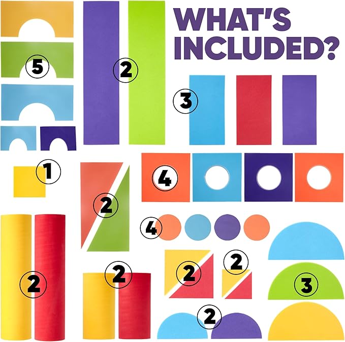 Set of 34 Large Foam Blocks for Toddlers - Stacking Soft Blocks for Kids with Shapes & Colors Learning - Construction Building Preschool Toys - Soft Toy for Daycare Toddlers 3-5 & Above