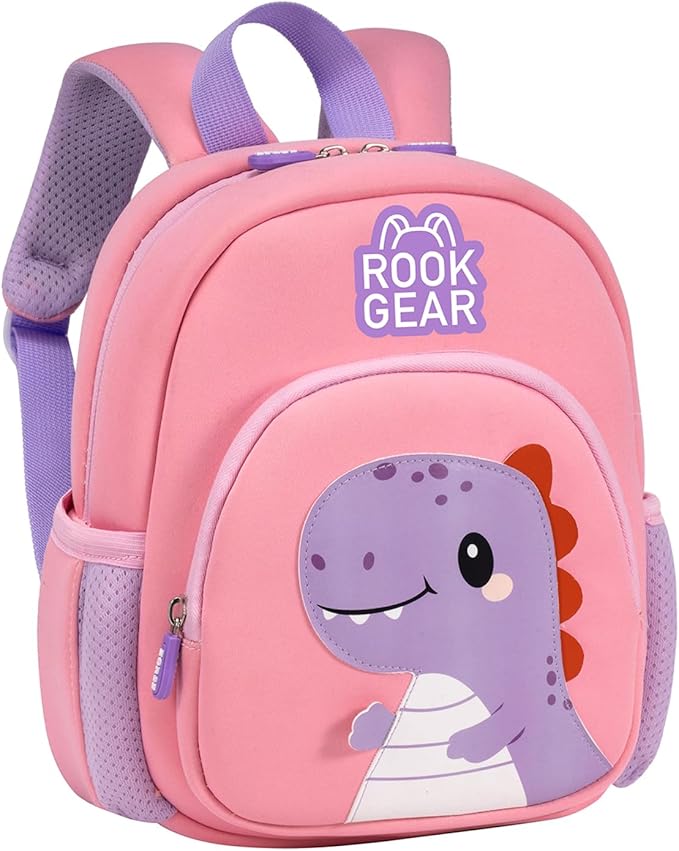 Lightweight and breathable children's dinosaur schoolbag, made of SBR diving fabric, suitable for kindergarten backpacks (pink, Large)