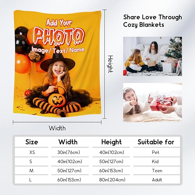 Custom Blanket - Personalized Throw with Name - Customized Photo Gifts for Family Friends - Add Your Design - 30"x40" Fleece Halloween Blankets for Party Decor