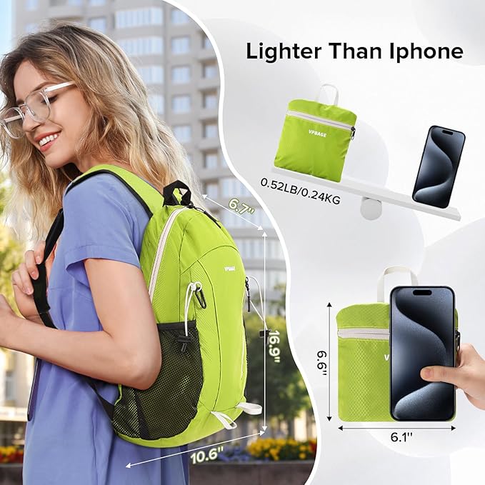 15L Water-resistant Hiking Daypack, Small Backpack Travel Outdoor, Lightweight Day Pack with Tool Loops