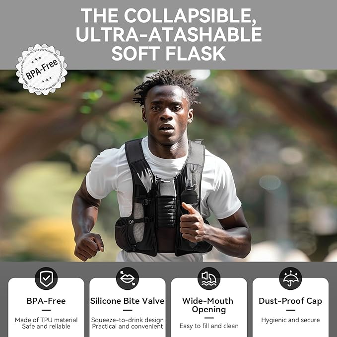 150ml Soft Flask Soft Water Bottle for Running, Hiking, Travelling, Cycling and Climbing - Black