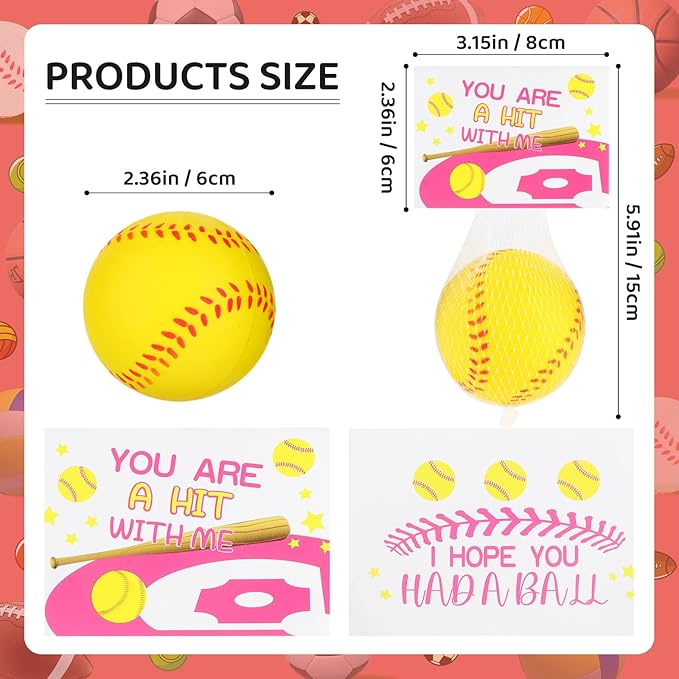 LiYiQ 24Pcs Sports Stress Balls Softball Stress Ball for Kids 2.36 Inch Foam Bouncy Balls Bulk Fun Balls Party Favors Sports Party Favors Goodie Bag Stuff for Kids Classroom Exchange (New Softball)