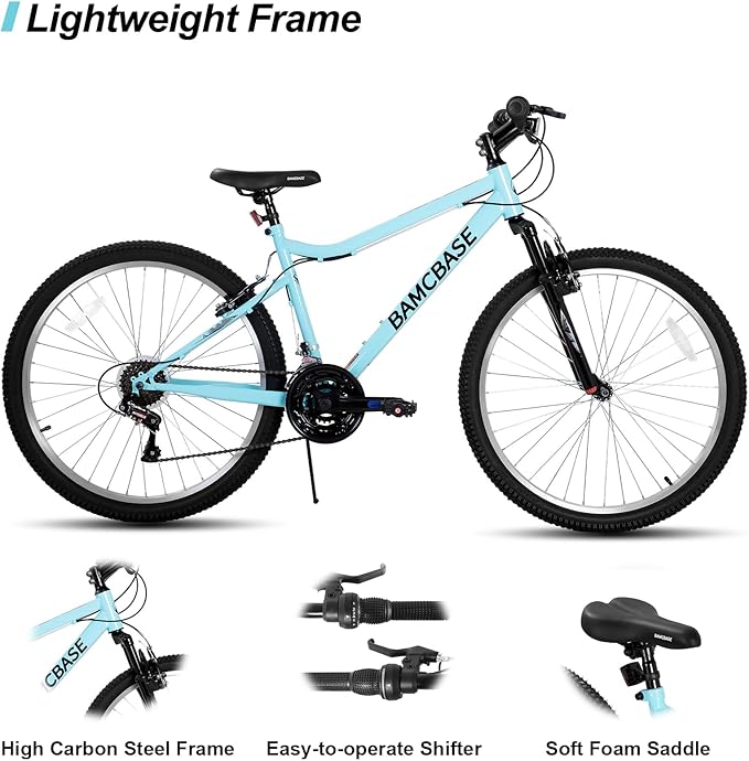 HILAND 26 Inch Womens and Mens Mountain Bike, 18 Speed Steel Frame Adult Bicycle, MTB Bikes with Suspension Fork, V Brake, Mountain Bicycle for Woman Man, Purple Green White