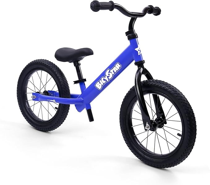14 Inch Balance Bike for Kids 3-6 Year Old, No Pedals, Air Rubber Tires, Adjustable Height, Pedalless Bicycle for Boys, Girls, Dark Blue