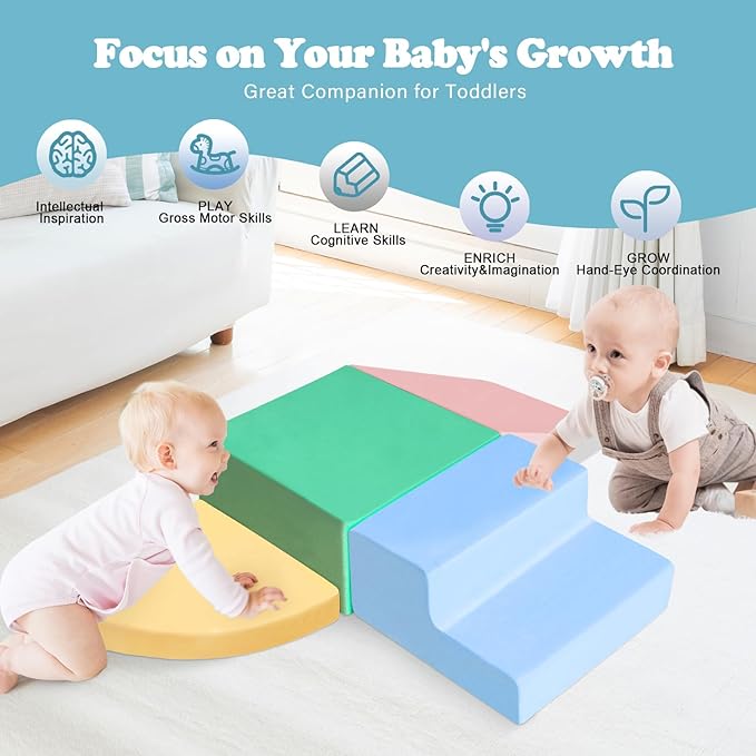 Climbing Toys for Toddlers 1-3, Foam Climb Blocks for Baby，4-Piece Baby Climbing Crawling Toys Soft Foam Blocks Activity Play Set (4-Piece)