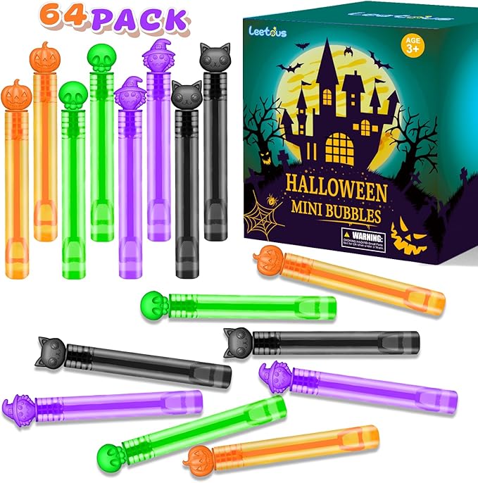 Halloween Toys Gifts Prizes for Kids Bulk 64 PCS, Mini Bubbles for Toddlers, Bulk Halloween Party Favors Basket Goodie Bag Stuffer Fillers for Pinata Birthday, School Classroom Treats for Students