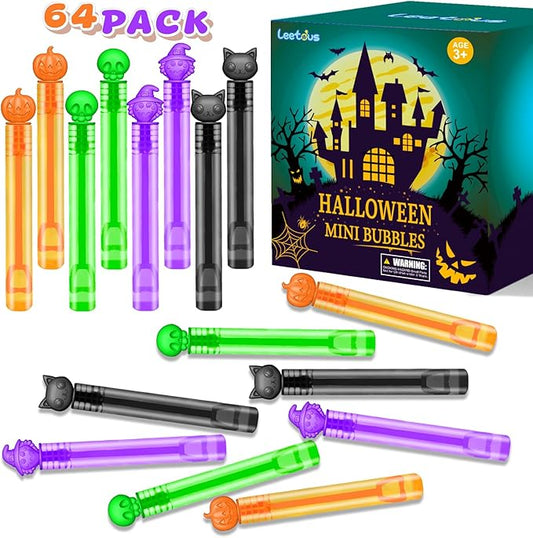 Halloween Toys Gifts Prizes for Kids Bulk 64 PCS, Mini Bubbles for Toddlers, Bulk Halloween Party Favors Basket Goodie Bag Stuffer Fillers for Pinata Birthday, School Classroom Treats for Students