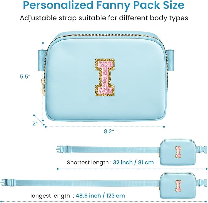 Belt Bag Crossbody Bags Initial Fanny Waist Pack Cross Body Purse for Tween Preteen Teenager Girls, 4 5 6 7 8 9 10 11 Year Old Daughter Niece Stepdaughter Birthday Gifts Trendy Stuff Gift (Blue,I)
