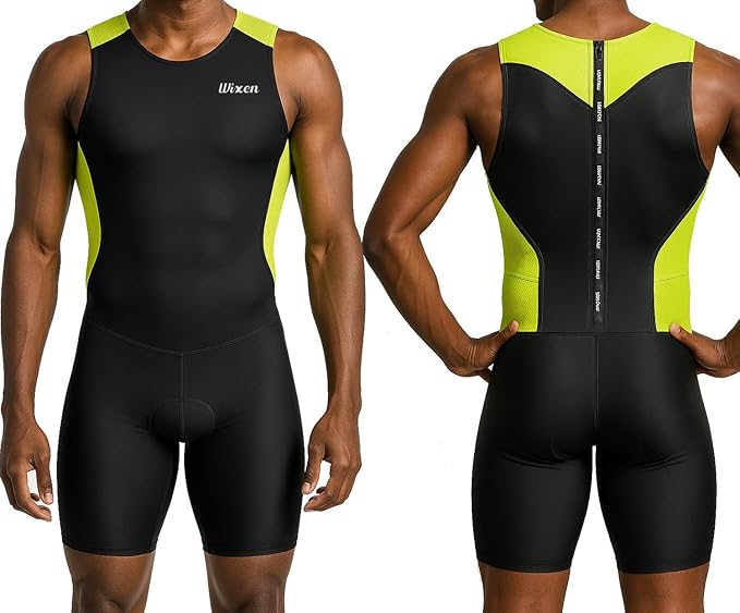 Wixen Men's Performance Triathlon Suit Sleeveless Tri Suit Padded Quick Dry Run Swim Bike