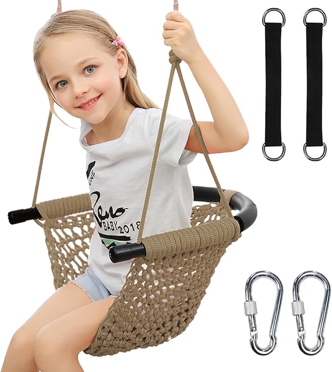 Hi-Na Kids Tree Swing Seat for Kids Rope Swing Seat, Indoor Swing for Kids Outdoor, Backyard Swing Tree Swing Seat Door Swing (Khaki)