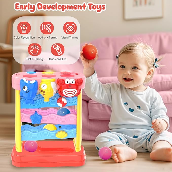 Pound A Ball Toys for 1 2 3 Years Old Girls, Toddler Musical Montessori Toy for 6-12-18-24 Months, Interactive Toys with Light & Sound,Christmas Birthday Gifts for Baby Age 1-2 Years Old