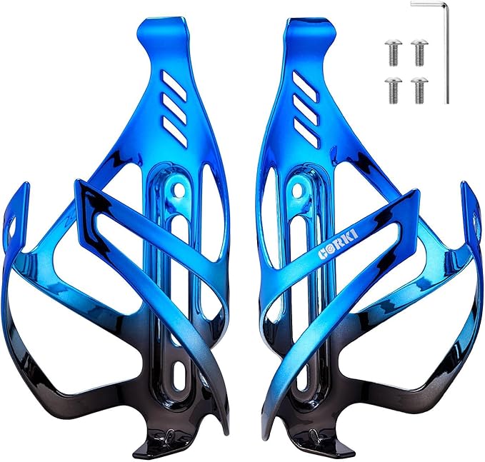 Corki Cycles Bike Water Bottle Holder Aluminum Alloy, Universal Bike Water Bottle Cage for Road, Mountain and Gravel Bikes -2 Pack - Black&Blue