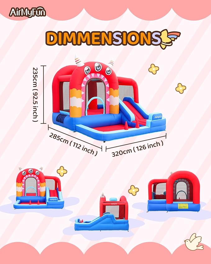 AirMyFun Inflatable Bounce House,Bouncy Castle with Air Blower,Play House with Ball Pit,Inflatable Kids Slide,Jumping Castle with Carry Bag