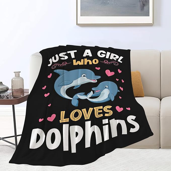 Dolphin Blanket Just A Girl Who Loves Dolphins Throw Blanket Gifts for Kids Girls Boys Adults Women Men Super Soft Cozy Plush Fluffy Fuzzy Fleece Blanket Decor 60''X80''