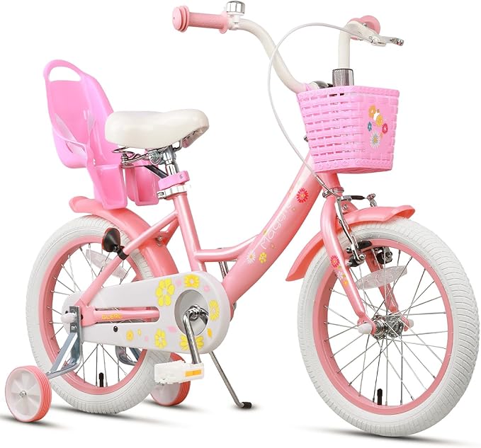 Glerc Maggie Girls Bike, 12-20 Inch Kids Bike for 2-13 Years Old Children, Princess Style Kids Bicycle with Doll-Seat & Basket & Training Wheels, Multiple Colors