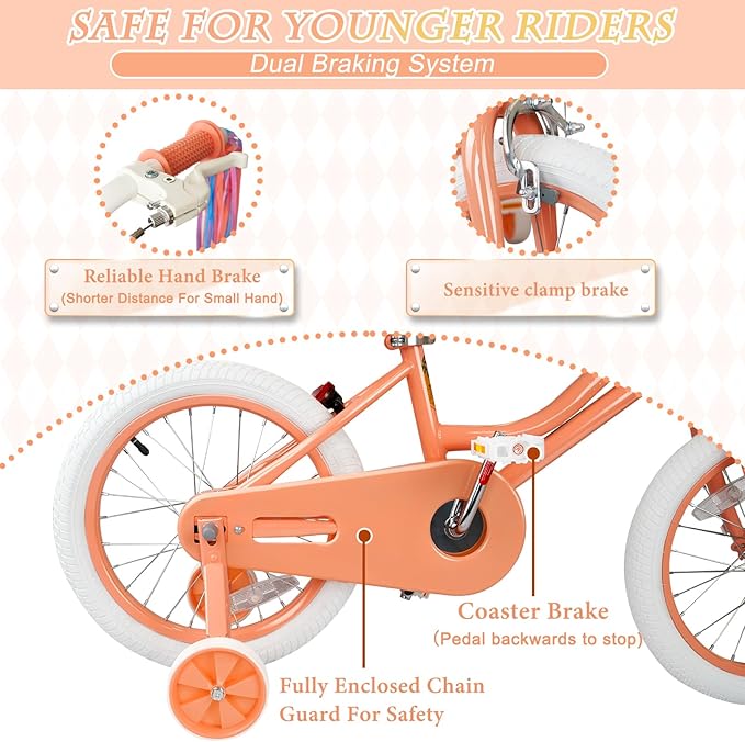 XJD Girls Bike for Toddlers and Kids Ages 2-12 Years Old,12 14 16 Inch Kids Bike with Training Wheels & Basket