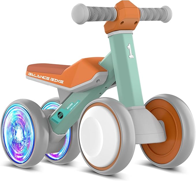 Colorful Lighting Baby Balance Bike Toys for 1 Year Old Boys Girls Gifts, Toddler First Bike 12-24 Months with Adjustable Soft Seat, 4 Silent Wheels Ride on Toy, Perfect First Birthday Gifts