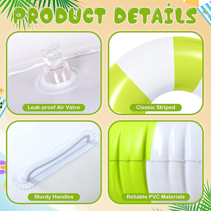 3 Pcs Large Swim Ring with Handles Set 47.24" 39.37" 35.43" Inflatable Pool Inner Tube Classic Striped Pool Ring Floats for Adults Teens Summer Lounger Beach Party Supplies