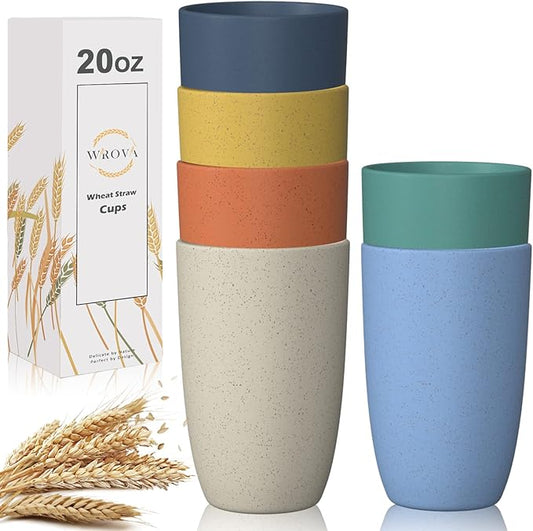 Wheat Straw Cups 6 PCS Good Alternative to Plastic Reusable Cups 20 oz Unbreakable Drinking Cup Reusable Dishwasher Safe Water Plastic Glasses Mixed Color