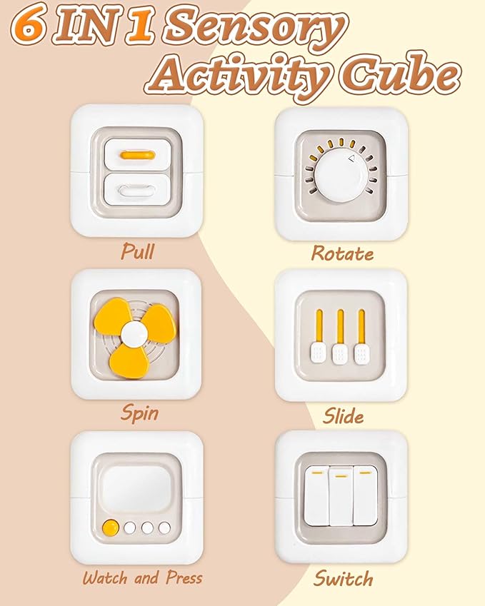 6 in 1 Busy Cube Montessori Toys for 1 Year Old Boy, Baby Sensory Toys for Ages 1-3, Toddler Learning Activities Stocking Stuffers Travel Toy Birthday Gift for 1 2 3 Year Old Boy Girl