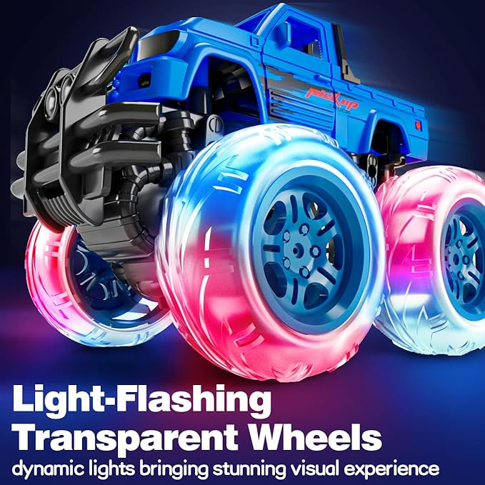 LODBY Monster Trucks Toys for Toddlers, Light-Up Trucks & Cars Toys for 2 3 4 5 6 Year Old Boy Birthday Gifts, Kids Push and Go Cars with Flashing Wheels (2 Pack)