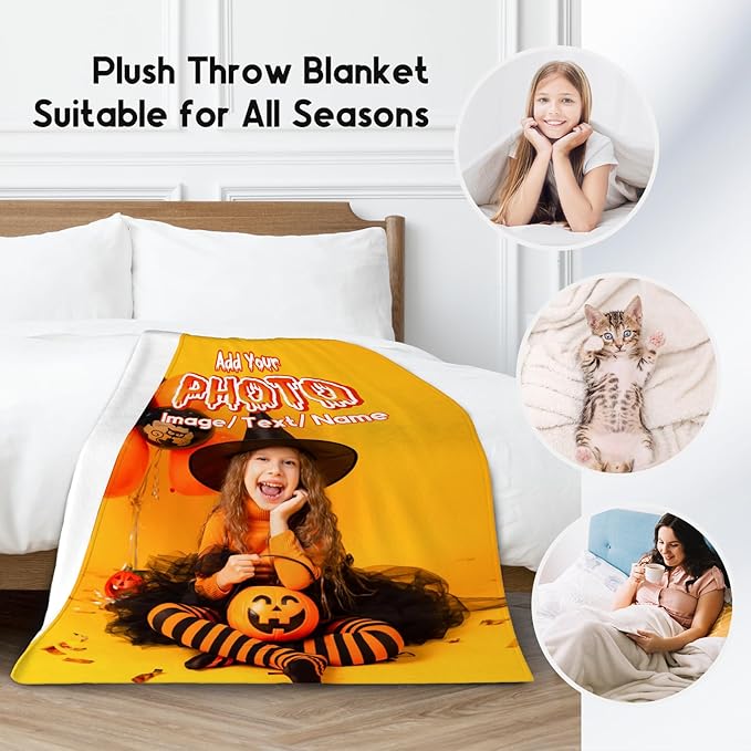 Custom Blanket - Personalized Throw with Name - Customized Photo Gifts for Family Friends - Add Your Design - 30"x40" Fleece Halloween Blankets for Party Decor