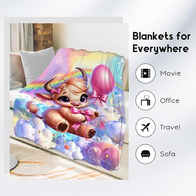 Girls Blankets - Highland Cow Blanket Gifts - 30x40 Inches Cozy Soft Flannel Throw for Couch, Office Bed