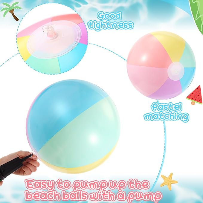 24 Pcs Inflatable Beach Balls Bulk Pastel Color Jumbo Big Macaron Beach Balls for Adults Summer Swimming Pool Water Games Party Favor (16 Inch, 12 Inch)