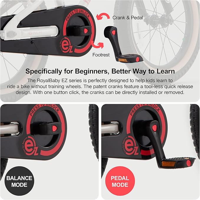 RoyalBaby EZ Kids Bike, Lightweight Aluminum 2-in-1 Balance to Pedal Bike for Beginners Easy Learn Biking, Boys Girls